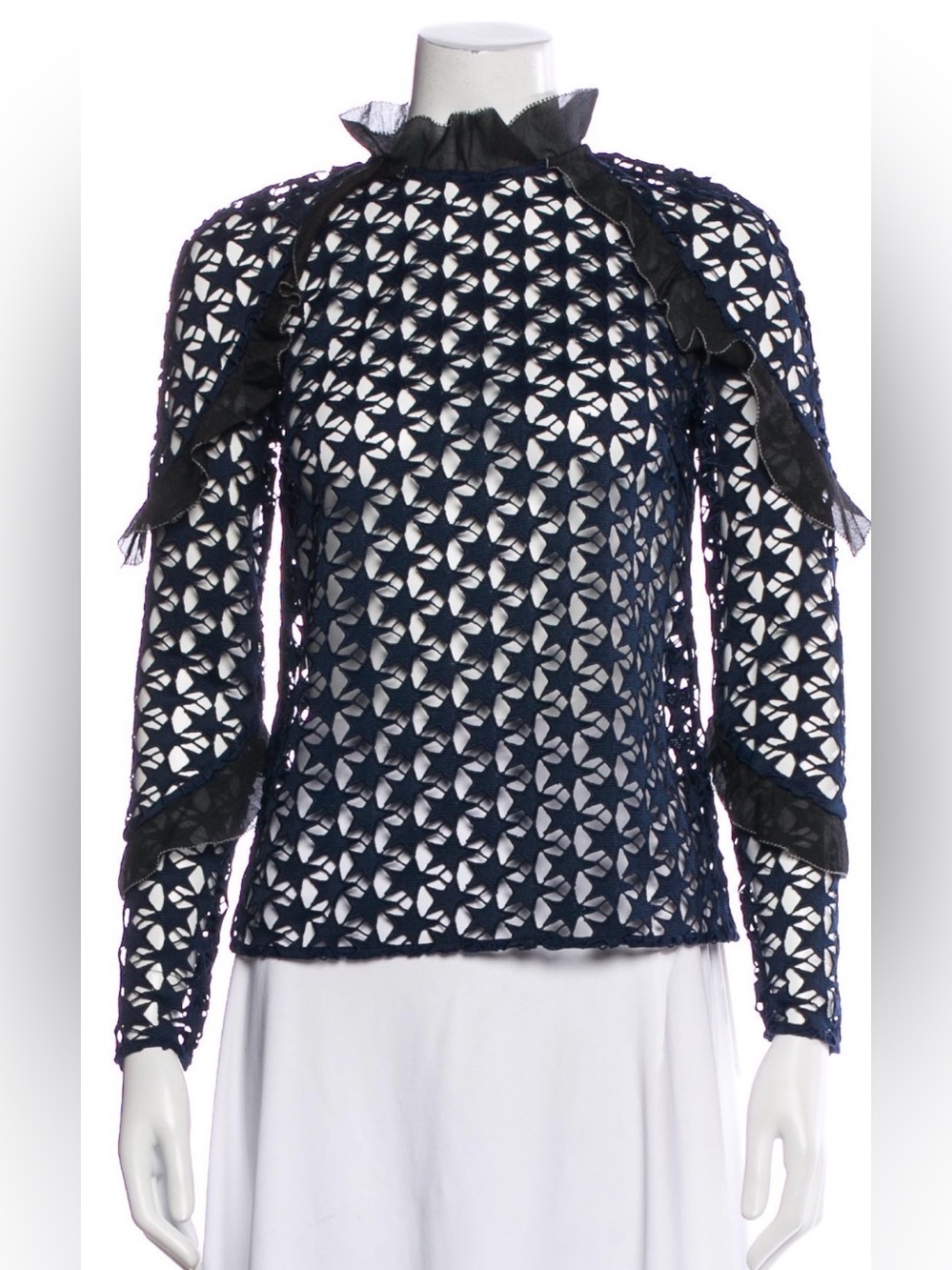 self-portrait Star Lace Ruffle Top Blouse in Blue & Black Size 2 Whimsigoth